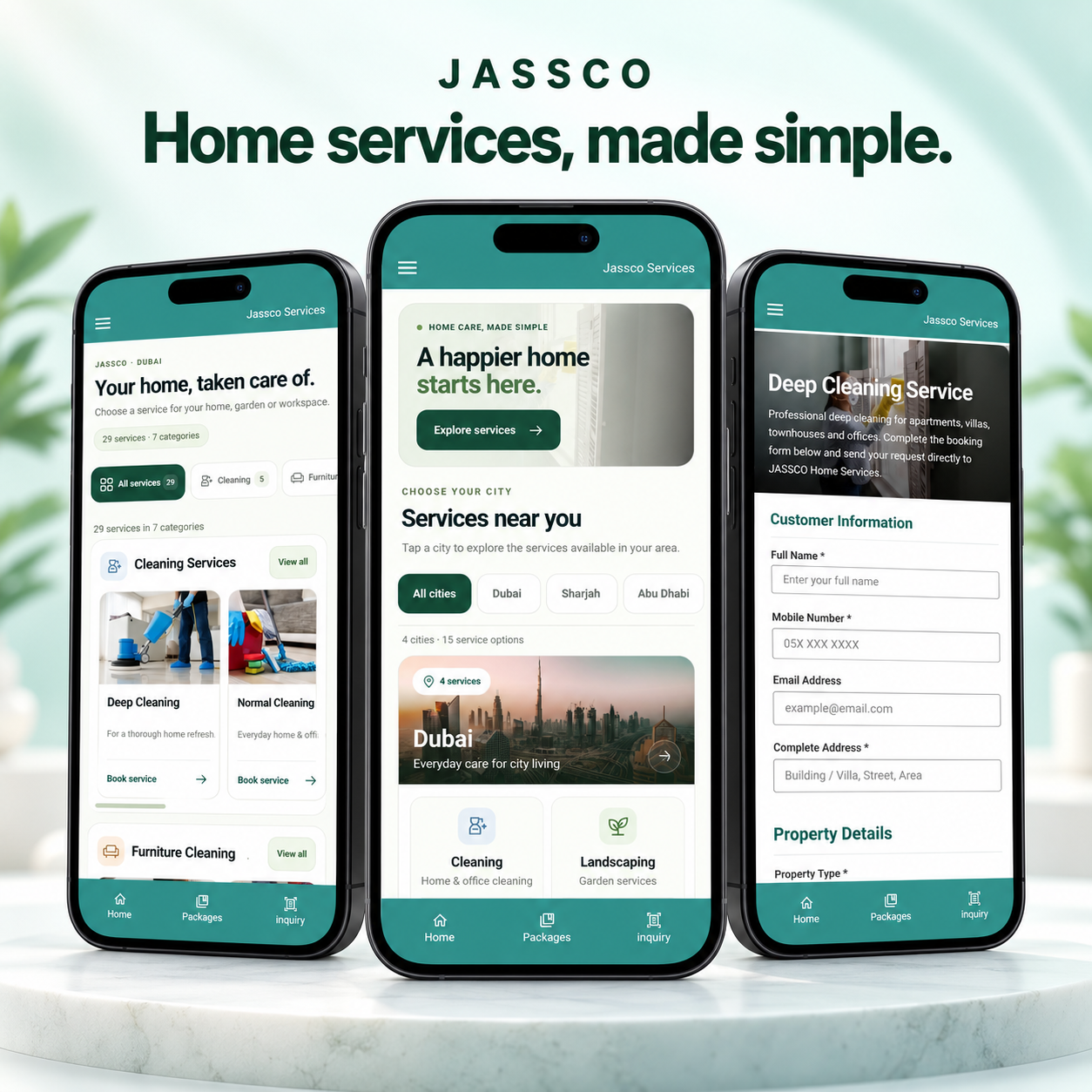 Illustrative Jassco app design on two phones